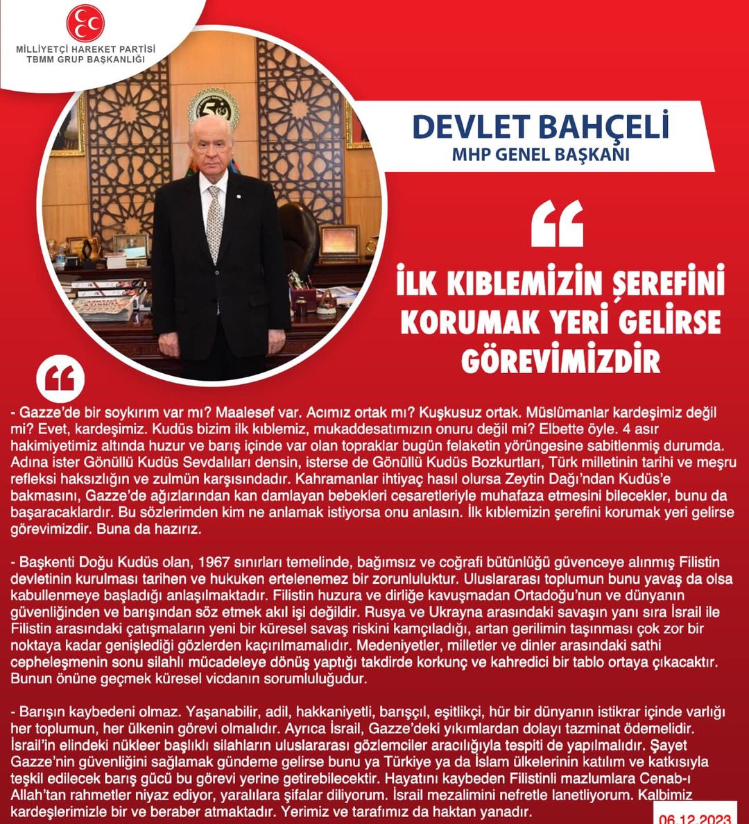 MHP Kayseri İl Başkanlığı, Bahçeli'nin Kudüs ve Gazze'ye ilişkin açıklamalarını içeren basın toplantısı düzenledi.