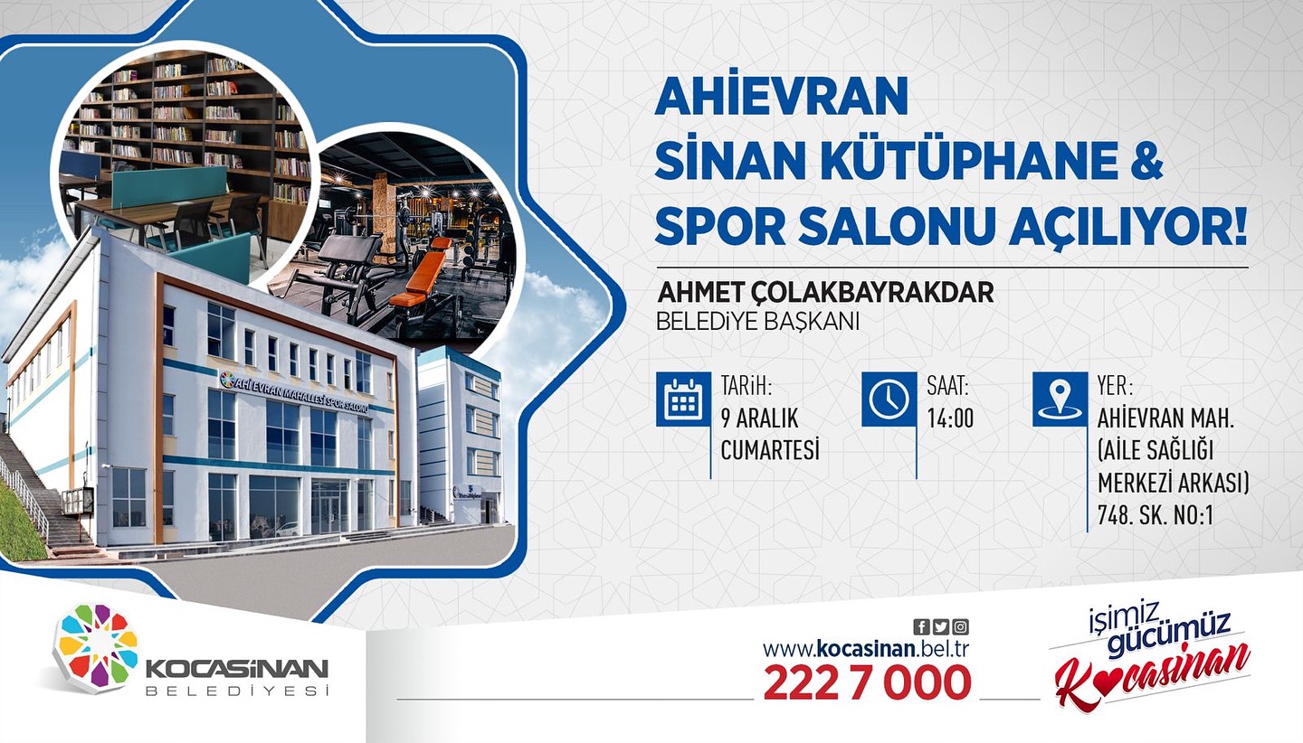 Kocasinan Belediyesi Ahievran Sinan Kütüphane ve Spor Salonu'nun Açılışını Duyurdu