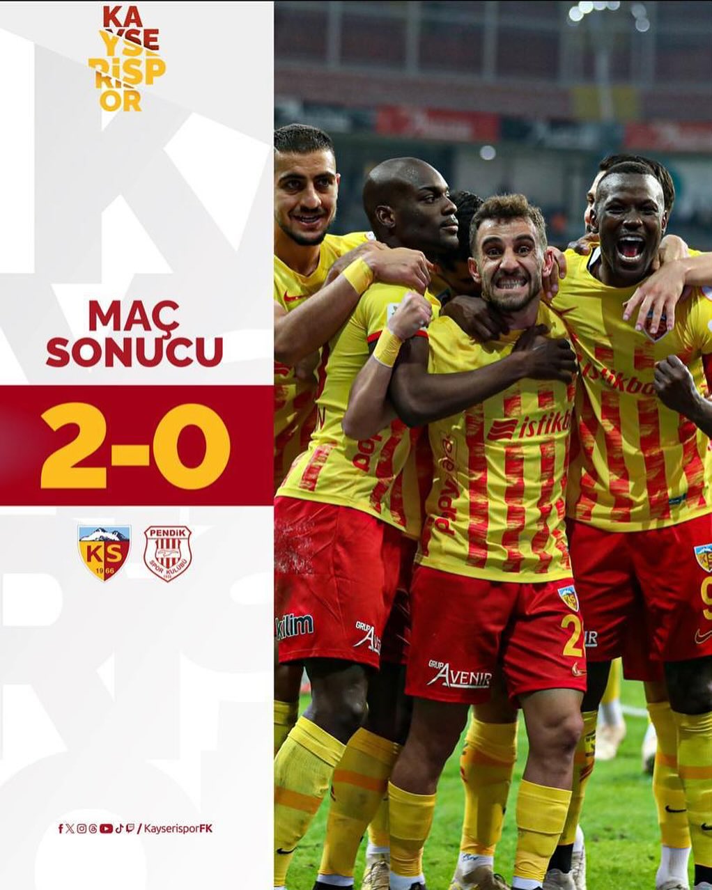 Kayserispor, Pendikspor'u 2-0 mağlup ederek üst sıralardaki yerini sağlamlaştırdı.