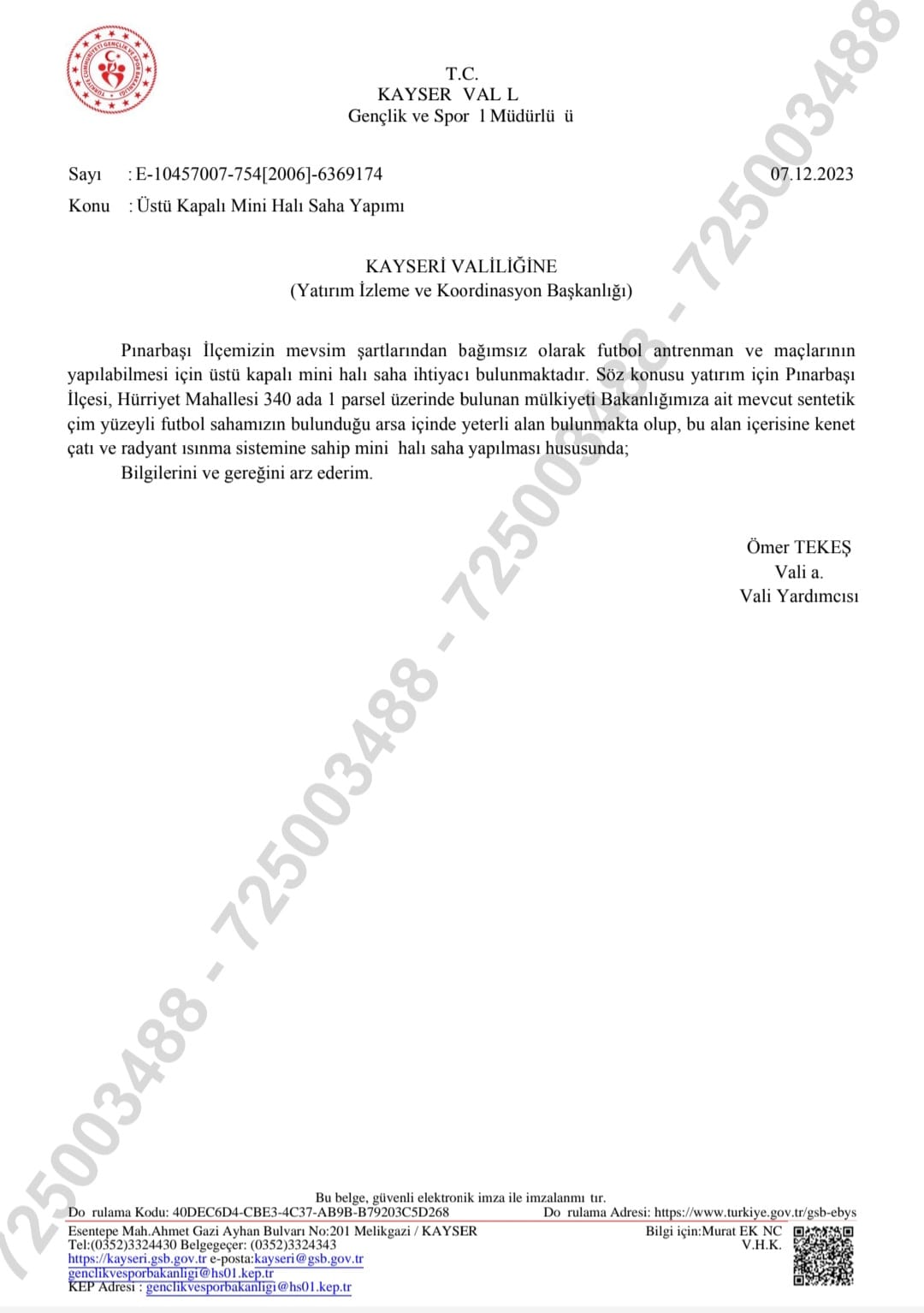 Pınarbaşı Belediyesi, Kapalı Halı Saha Yatırımıyla Gençlere Destek Oluyor