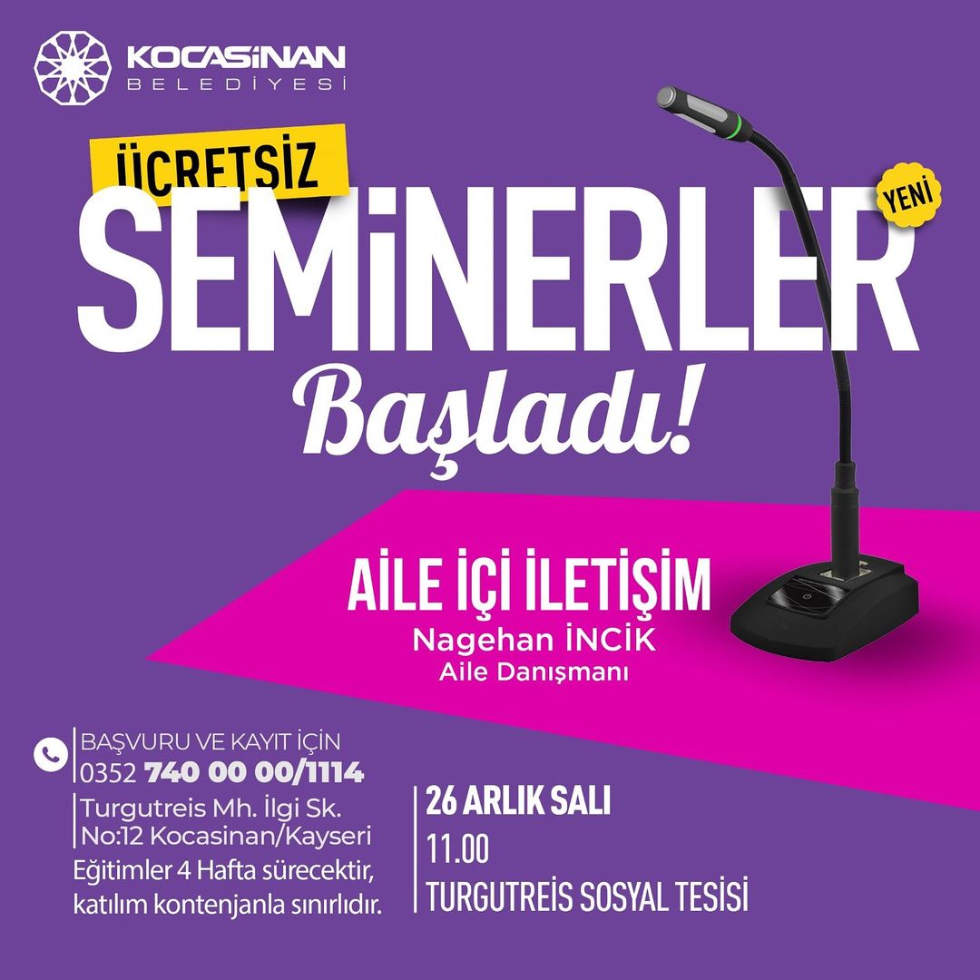 Kocasinan Belediyesi Ücretsiz Aile İçi İletişim Seminerleri Düzenliyor