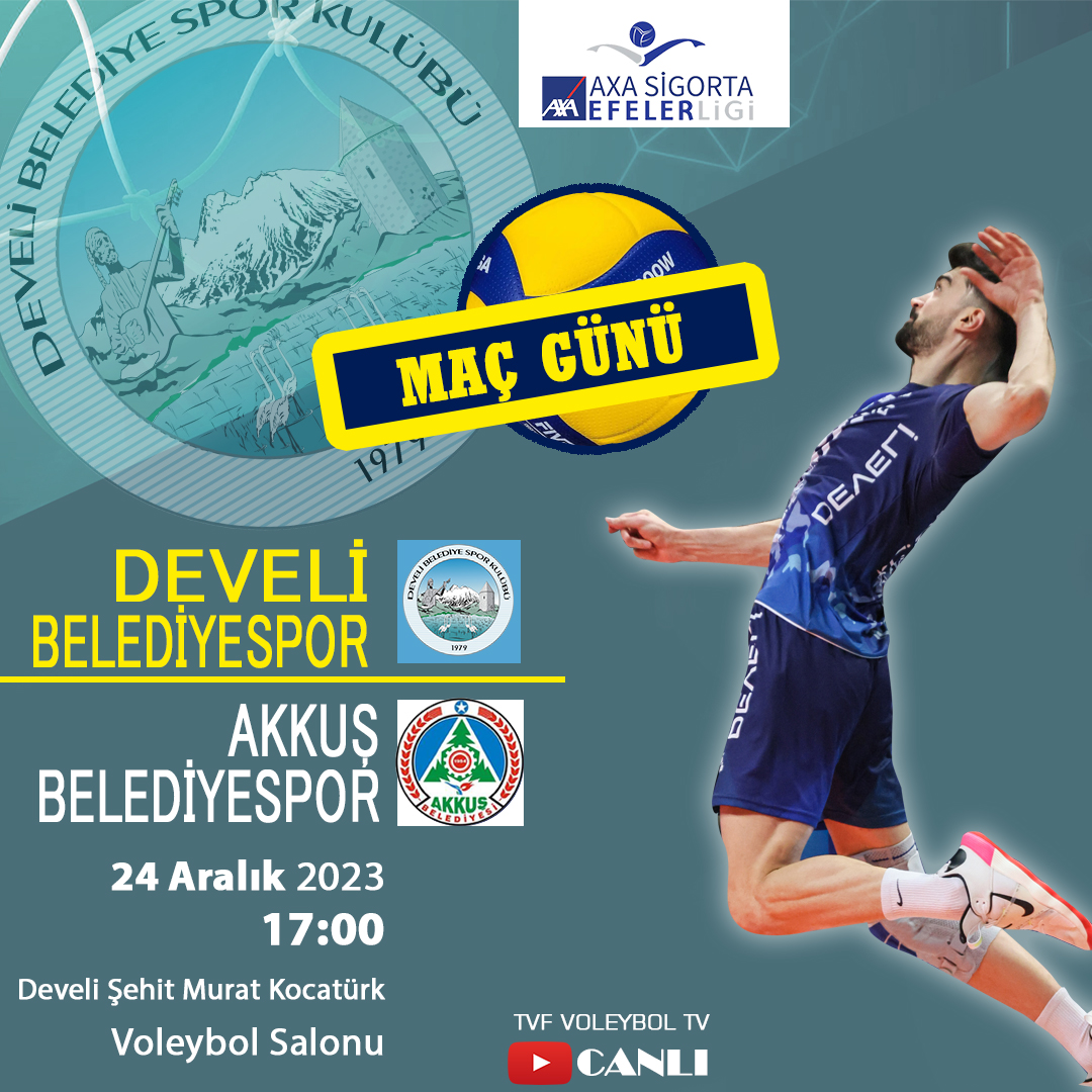 Develi Belediye Spor, AXA Sigorta Efeler Ligi'ndeki kritik maçta Akkuş Belediye Spor ile karşı karşıya! Çok özel bir servis imkanıyla Develi halkını Şehit Murat Kocatürk Kapalı Spor Salonu'nda desteklemeye davet ediyoruz! Canlı yayın linki: https://www.yo