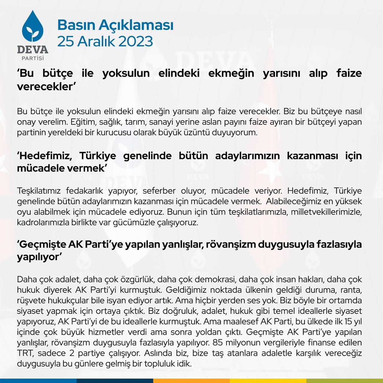 Deva Partisi İktidarın Ekonomi Politikalarını Sert Bir Şekilde Eleştirdi
