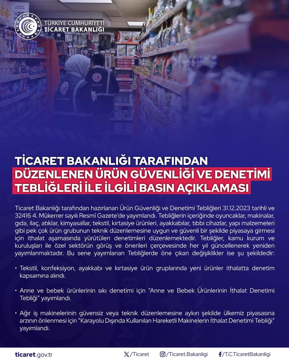 Ticaret Bakanlığı Güvenlik İçin Yeni Tebliğler Yayımladı