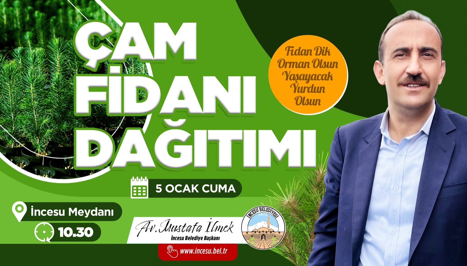 İncesu Belediyesi Yeşillendirme Kampanyası Başlatıyor: Ücretsiz Çam Fidanları Dağıtılacak