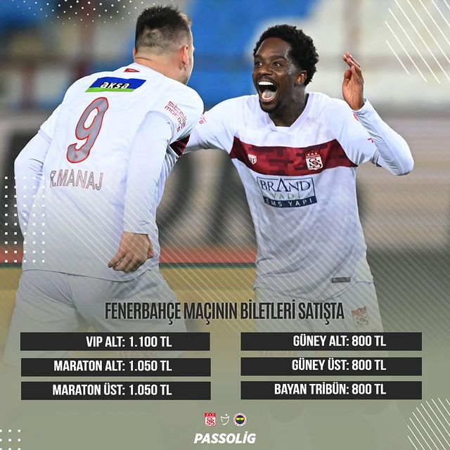 Heyecan Dorukta! Sivas'ta Sivasspor-Fenerbahçe Süper Lig maçı için biletler satışta!