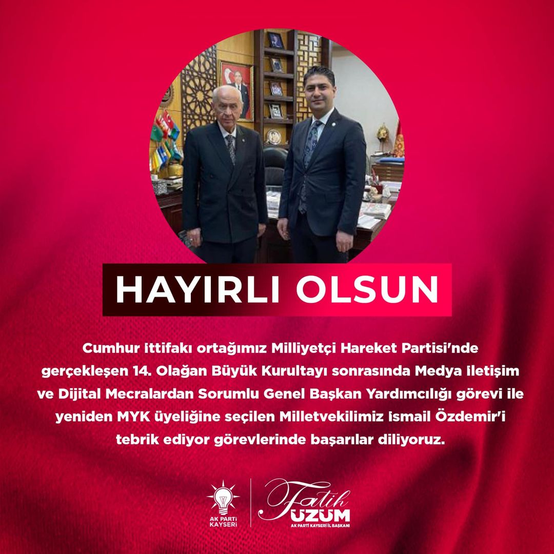 MHP 14. Olağan Kurultayı'nda Medya İletişimi ve Dijital Mecralardan Sorumlu Genel Başkan Yardımcılığına atama yapıldı