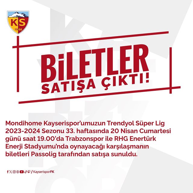 Kayserispor ile Trabzonspor arasında heyecanlı maçın biletleri satışta