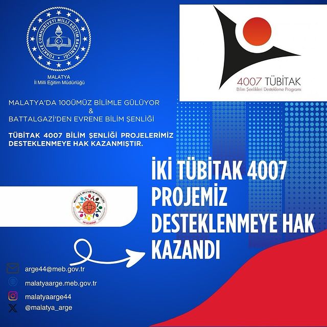 İki Proje TÜBİTAK 4007 Bilim Şenlikleri Destekleme Programı Kapsamında Desteklenmeye Hak Kazandı