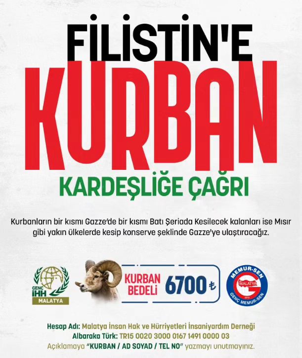 Malatya Genç İHH ve Malatya Genç Memur-Sen, Filistin için Kurban Kardeşliği'ne çağrı yapıyor