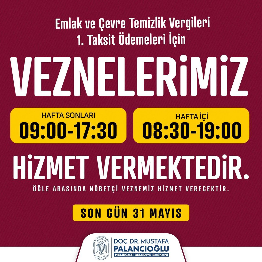 Melikgazi Belediyesi Vergi Ödemeleri İçin Hafta Sonu Mesai Yapacak