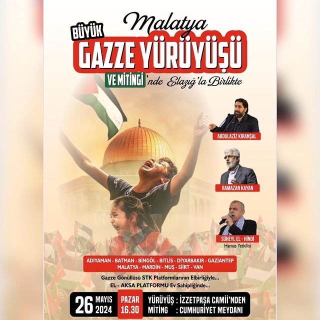 Malatya Genç İHH, Büyük Gazze Yürüyüşü ve Mitingi İçin Elazığ'da