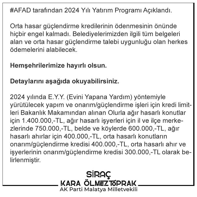 AFAD tarafından 2024 Yılı Yatırım Programı Açıklandı