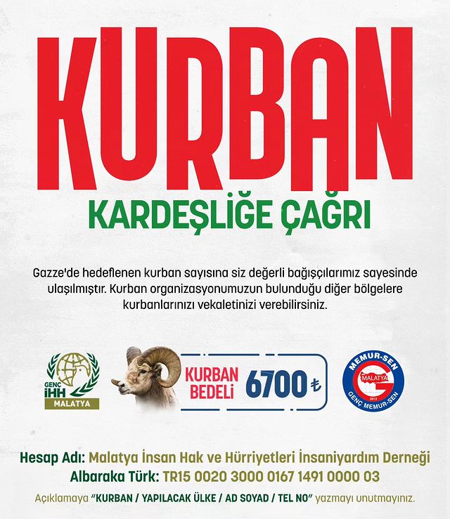 Malatya'da Genç İHH ve Genç Memur-Sen Ortak Kurban Organizasyonu Düzenliyor