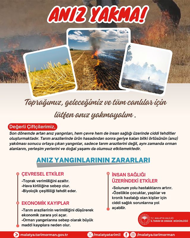Malatya Tarım İl Müdürlüğü Çiftçilere Anız Yakmanın Zararlarını ve Cezai Yaptırımlarını Anlattı