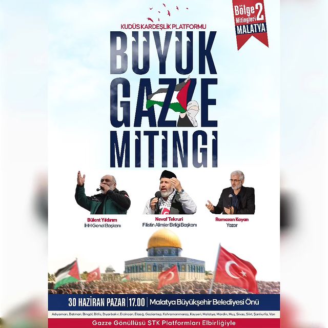 Malatya'da Büyük Gazze Mitingi Düzenleniyor