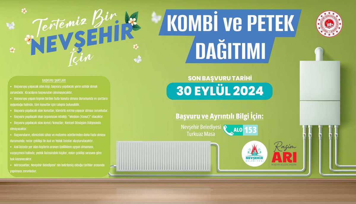 Nevşehir Belediyesi Kombi ve Petek Desteği Sağlıyor