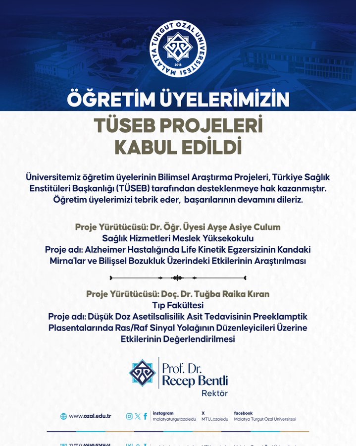 Malatya Turgut Özal Üniversitesi'nde Öğretim Üyelerinin Bilimsel Araştırma Projeleri Kabul Edildi