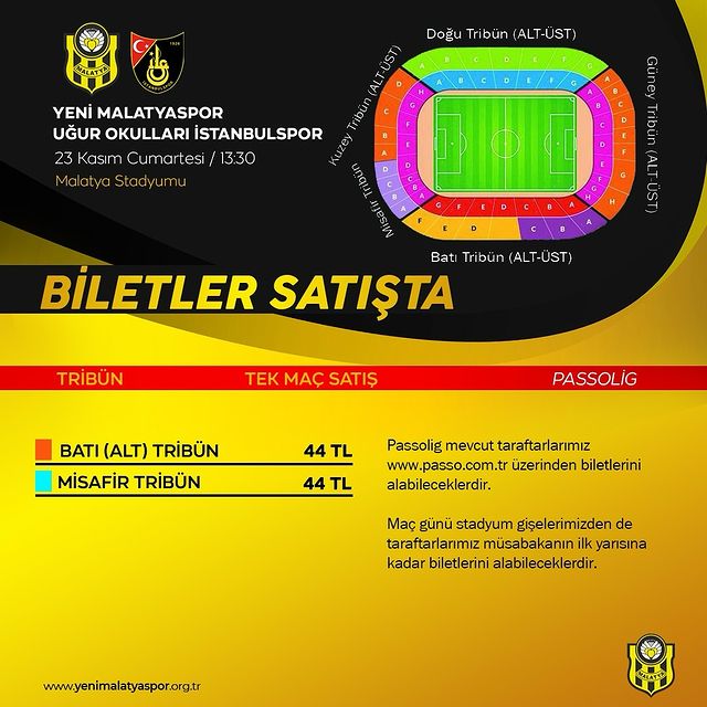 Yeni Malatyaspor, Uğur Okulları İstanbulspor Maçı İçin Bilet Satışlarını Başlattı