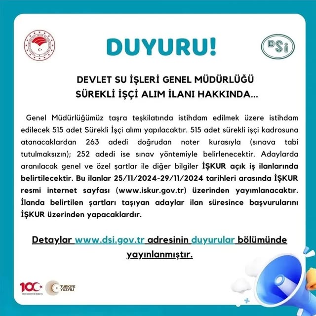 DSİ Malatya’da İşçi Alımı Yapacak