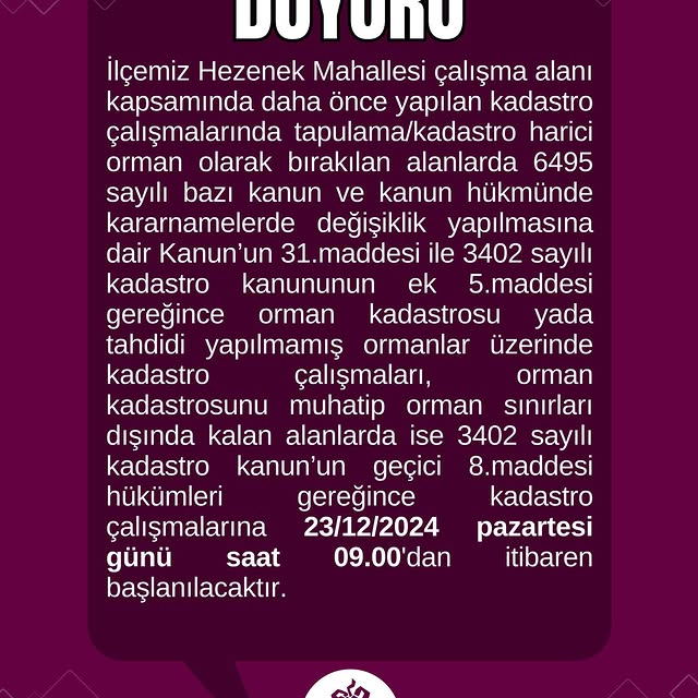 Hezenek Mahallesi’nde Kadastro Çalışmaları Başlıyor