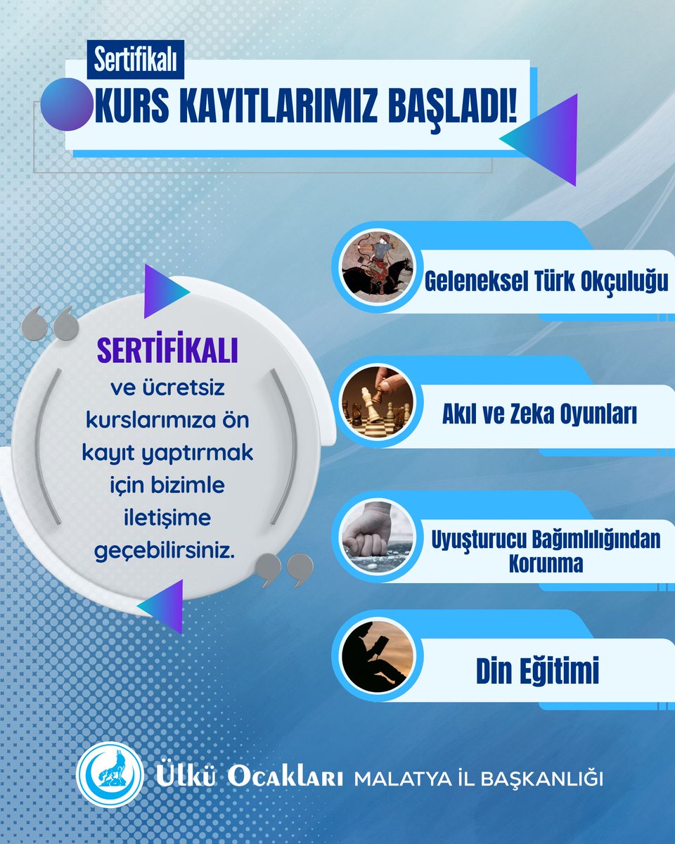 Malatya'da Ülkü Ocakları Ücretsiz Sertifikalı Kurslara Açıldı