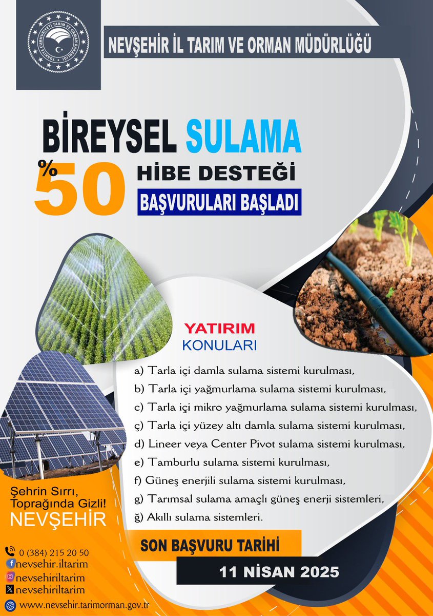 2025 Bireysel Sulama Sistemi Hibe Destekleri Nevşehir'de Başladı