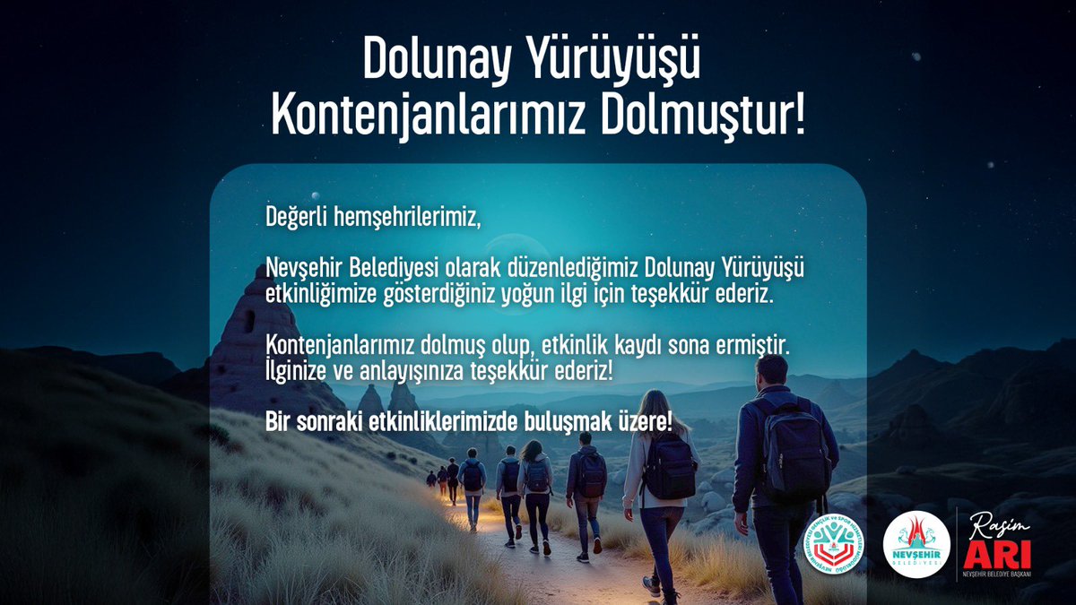 Nevşehir Belediyesi'nden Doğa Yürüyüşü Duyurusu: Kontenjanlar Doldu