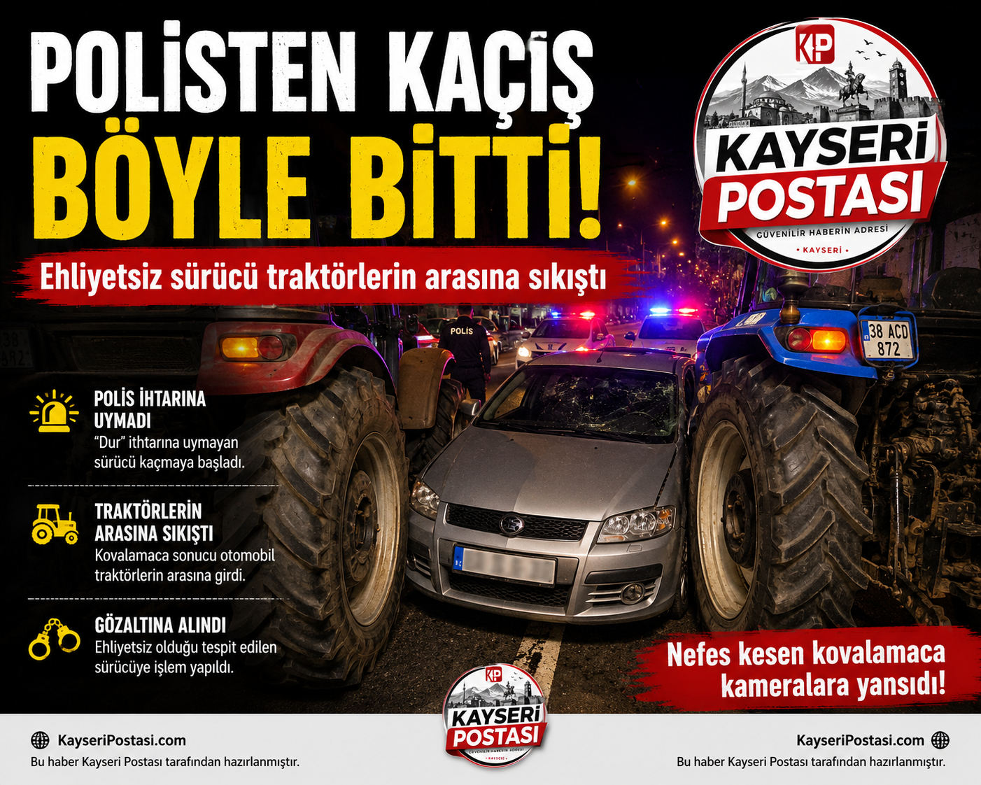 Ehliyetsiz Sürücünün Kaçışı Traktörlerin Arasında Son Buldu